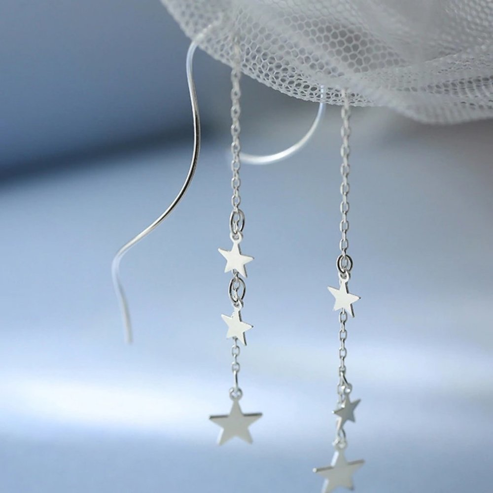 NEW 925 Sterling Silver Swirl Star Earrings - Picture 3 of 6